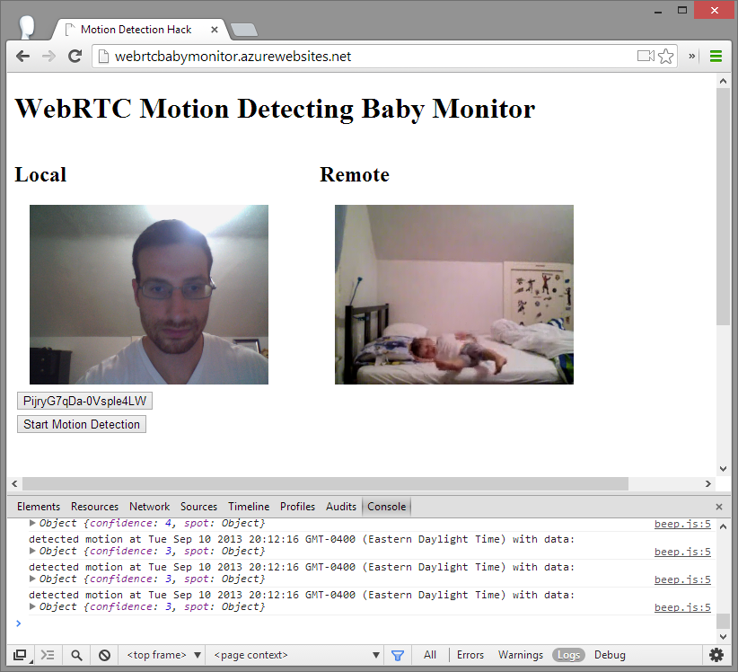 Testing the motion detecting baby monitor on my unsuspecting daughter
