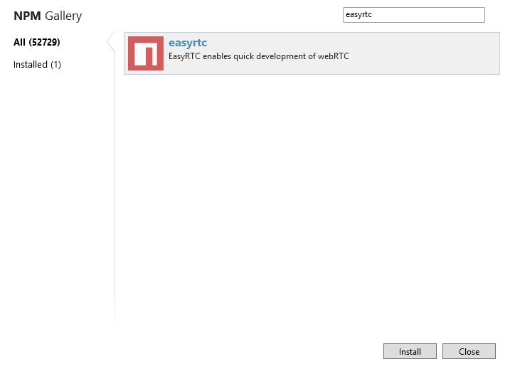 EasyRTC NPM install window from WebMatrix