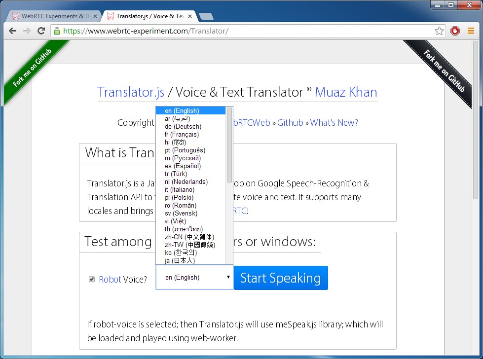 Muaz's translator.js adds Google's translate API to WebRTC