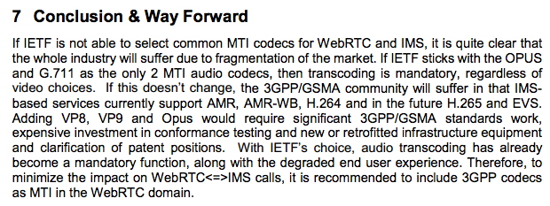 GSMA conclusion on WebRTC codec study