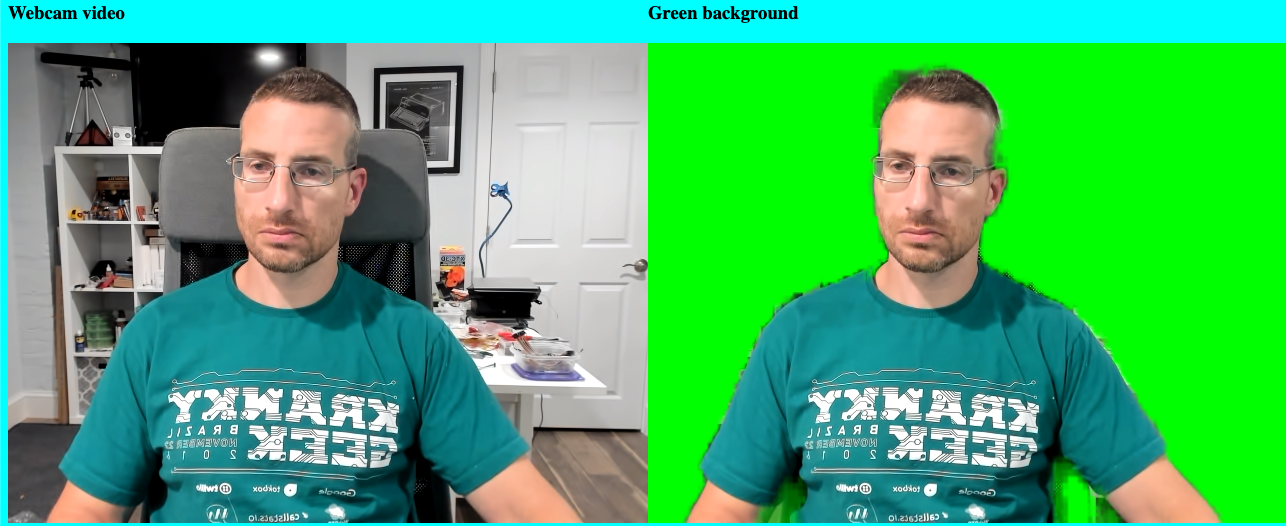 webcam compared to that same image with a virtual green screen